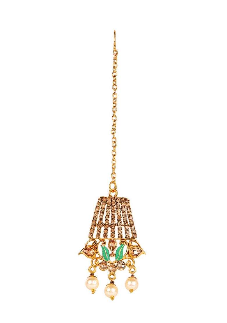 Turquoise Green Gold Plated Brass Jewellery Set - Indya