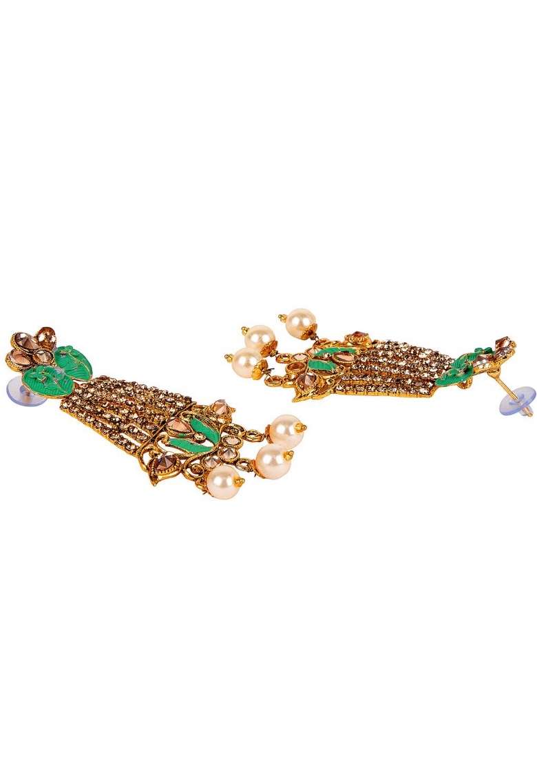 Turquoise Green Gold Plated Brass Jewellery Set - Indya