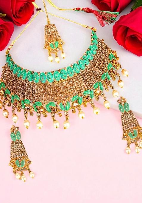Turquoise Green Gold Plated Brass Jewellery Set