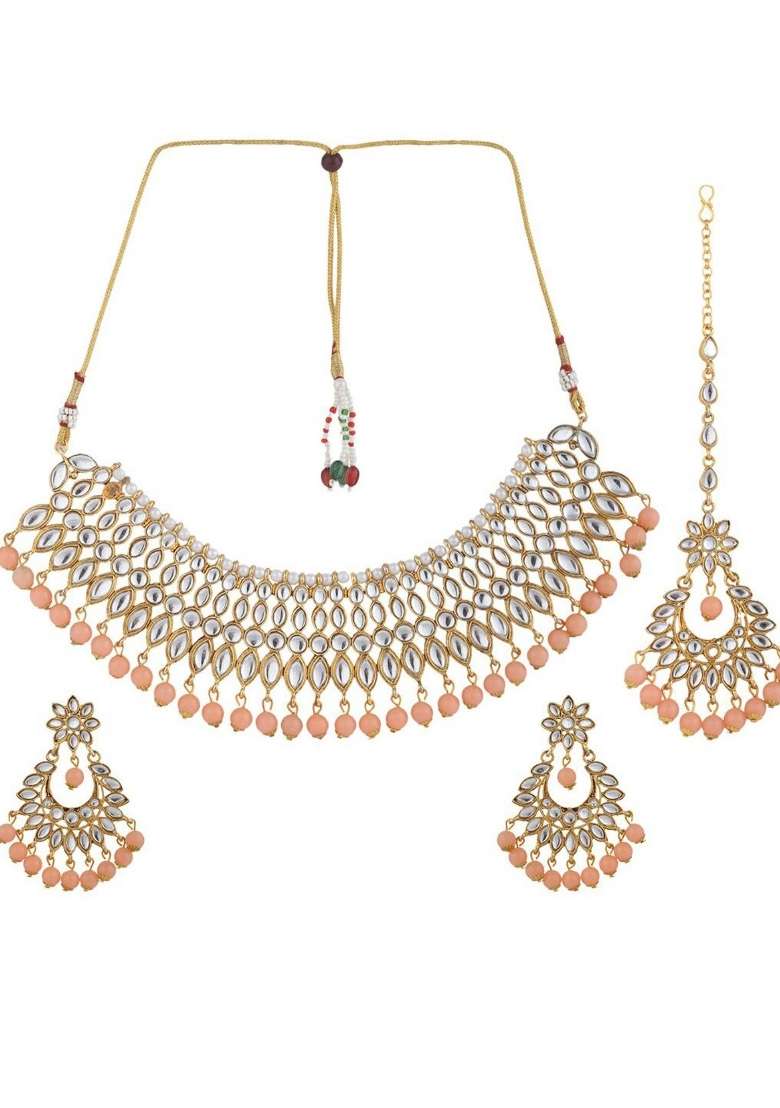 Peach Gold Plated Brass Jewellery Set - Indya