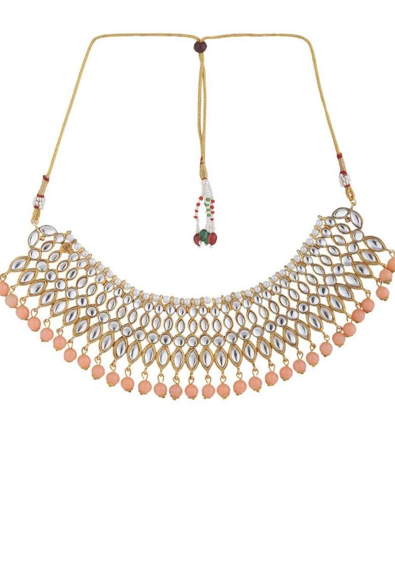 Peach Gold Plated Brass Jewellery Set - Indya