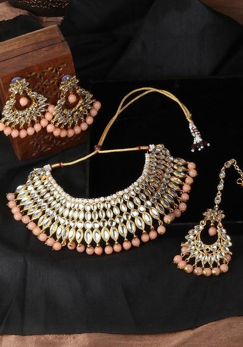 Peach Gold Plated Brass Jewellery Set
