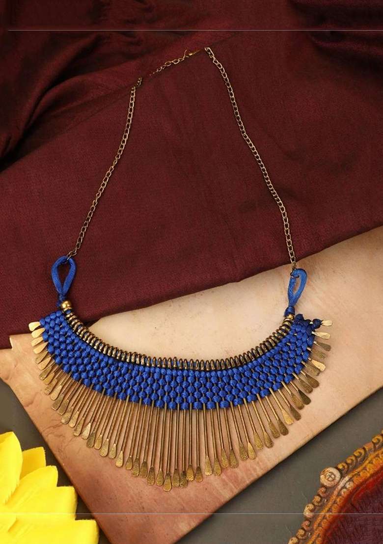 Blue Gold Plated Brass Jewellery Set - Indya
