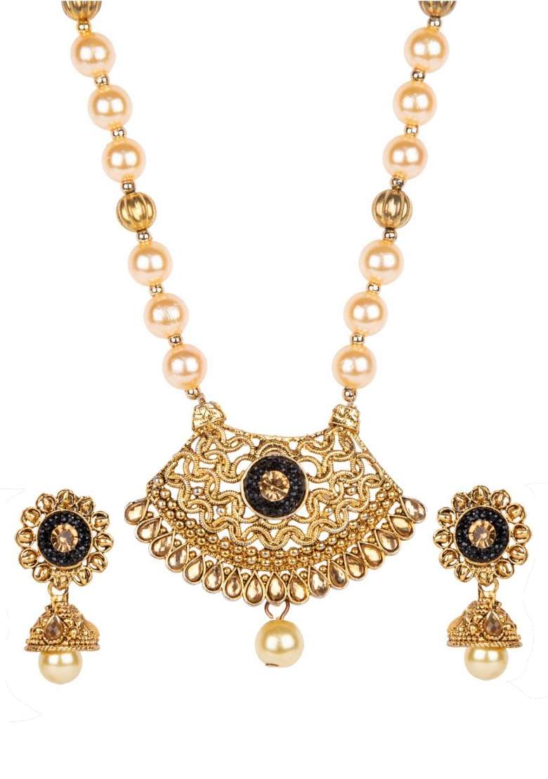 Black Gold Plated Brass Jewellery Set - Indya