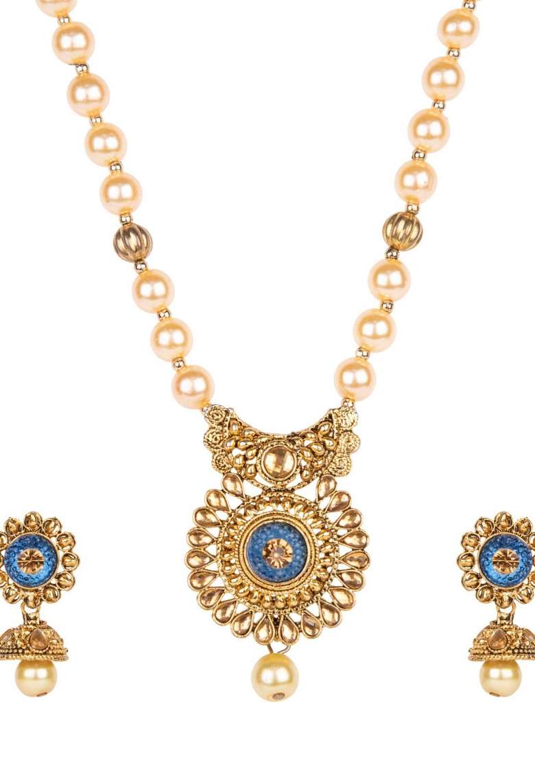 Blue Gold Plated Brass Jewellery Set - Indya