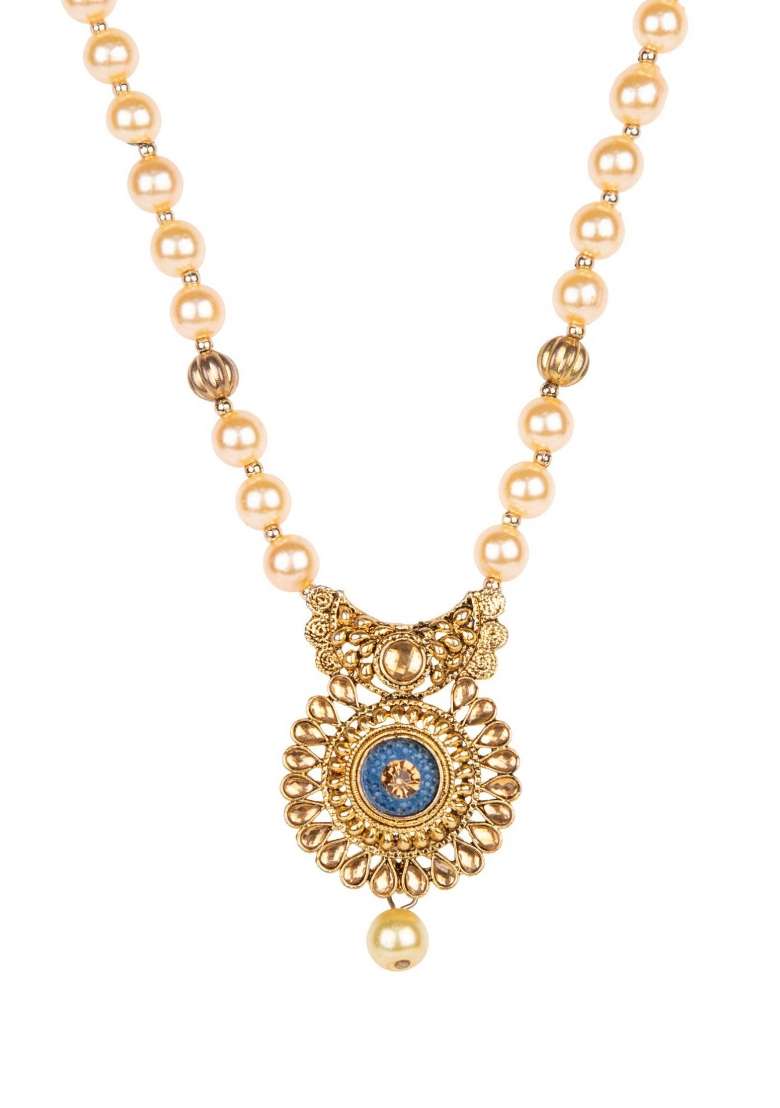 Blue Gold Plated Brass Jewellery Set - Indya