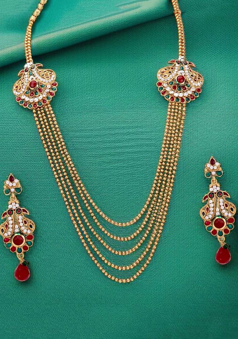 Multicolor Gold Plated Brass Jewellery Set - Indya
