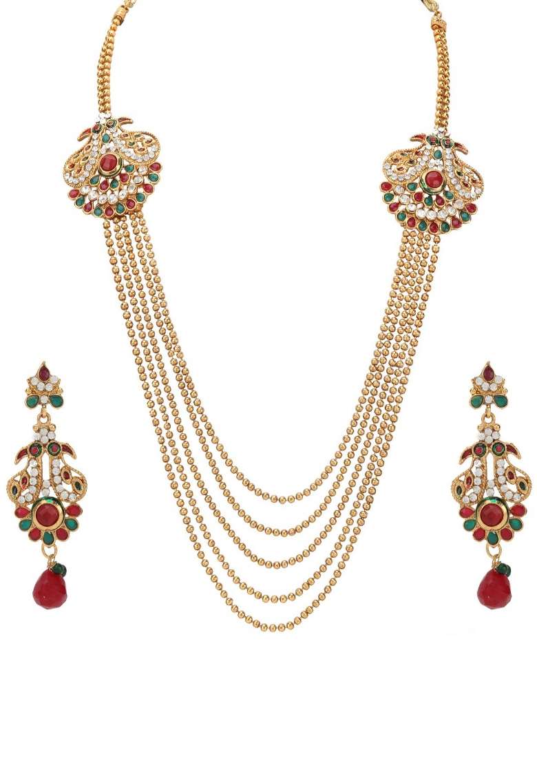 Multicolor Gold Plated Brass Jewellery Set - Indya