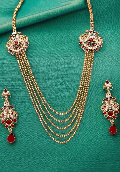Multicolor Gold Plated Brass Jewellery Set