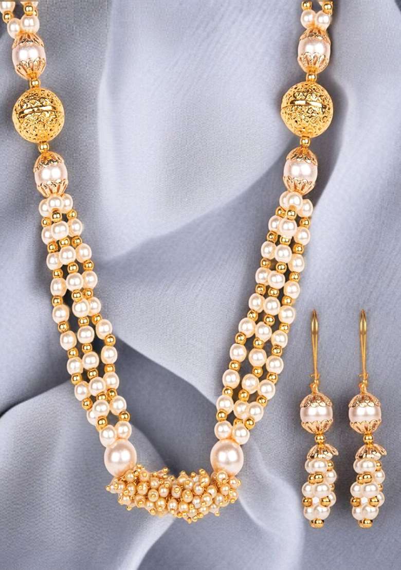 White Gold Plated Brass Jewellery Set - Indya