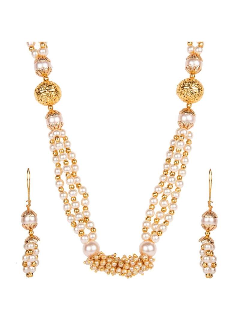 White Gold Plated Brass Jewellery Set - Indya