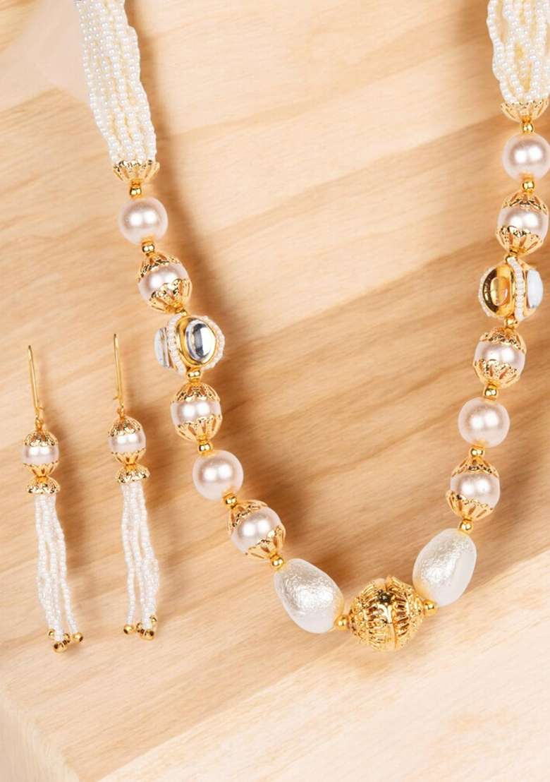 White Gold Plated Brass Jewellery Set - Indya
