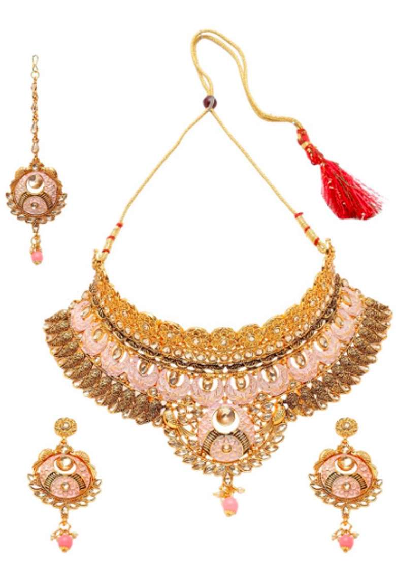 Pink Gold Plated Brass Jewellery Set - Indya