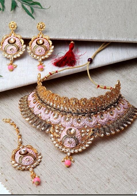 Pink Gold Plated Brass Jewellery Set