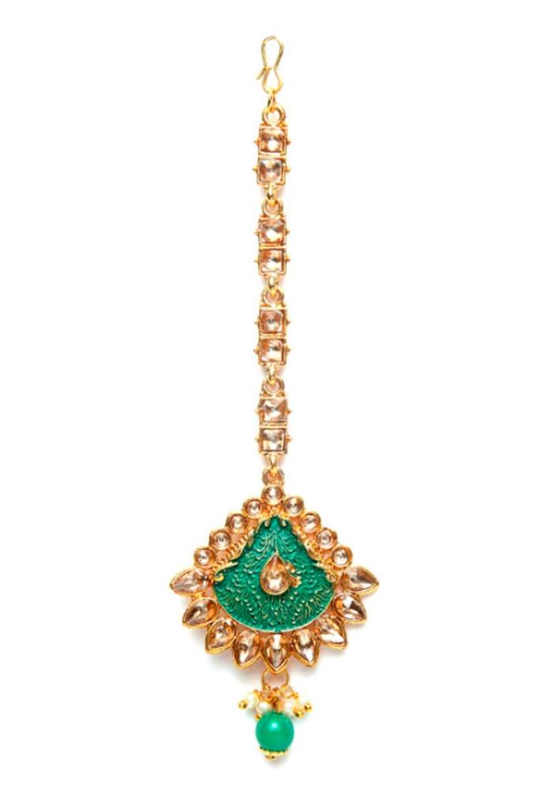 Green Gold Plated Brass Jewellery Set - Indya