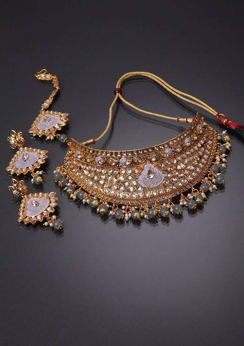 Grey Gold Plated Brass Jewellery Set - Indya