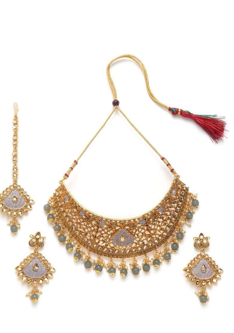 Grey Gold Plated Brass Jewellery Set - Indya