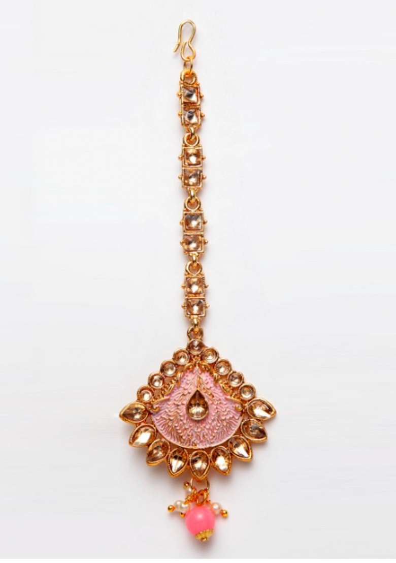 Pink Gold Plated Brass Jewellery Set - Indya