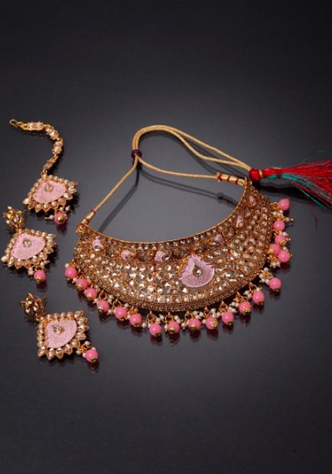 Pink Gold Plated Brass Jewellery Set