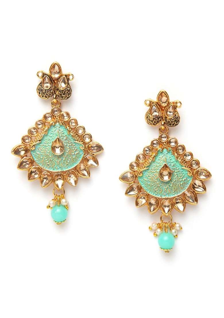 Sea Green Gold Plated Brass Jewellery Set - Indya