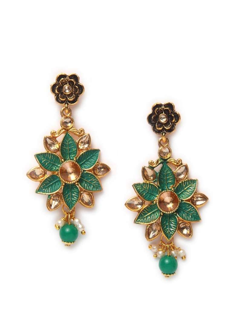 Green Gold Plated Brass Jewellery Set - Indya