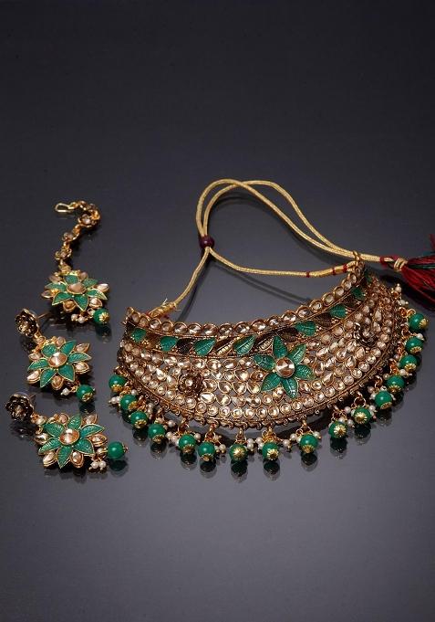 Green Gold Plated Brass Jewellery Set