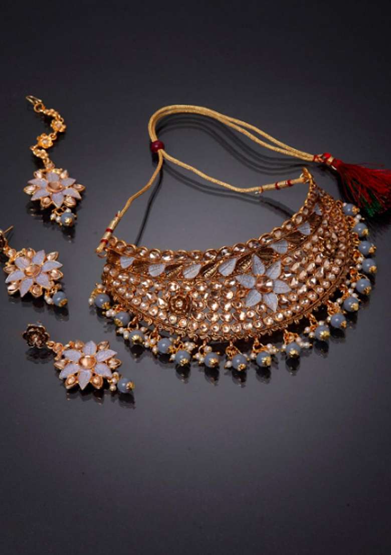 Grey Gold Plated Brass Jewellery Set - Indya