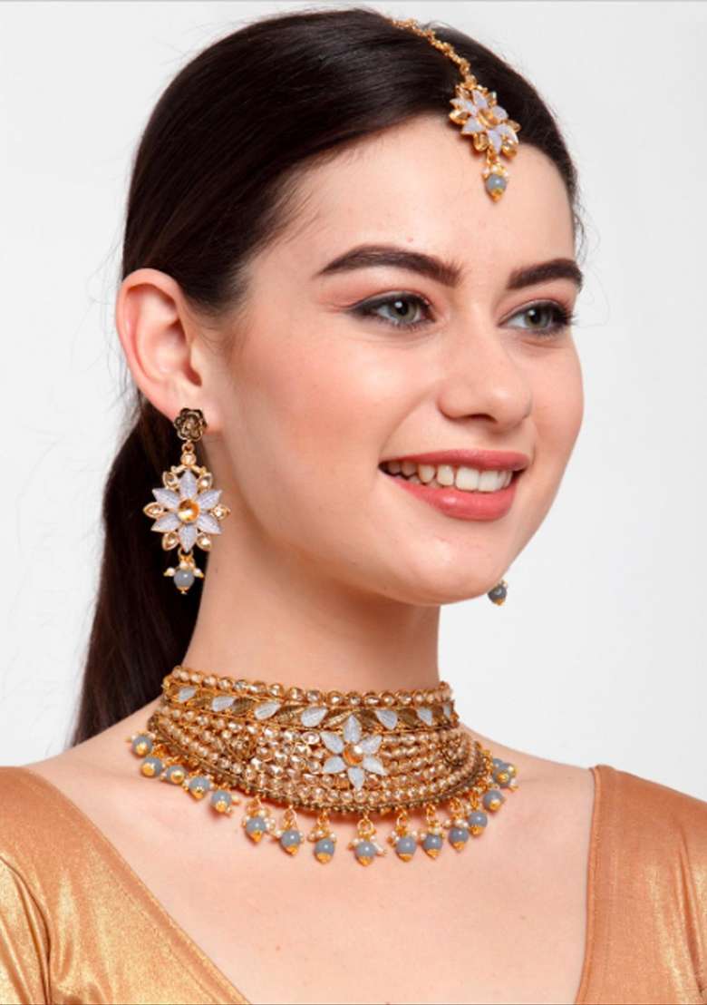 Grey Gold Plated Brass Jewellery Set - Indya