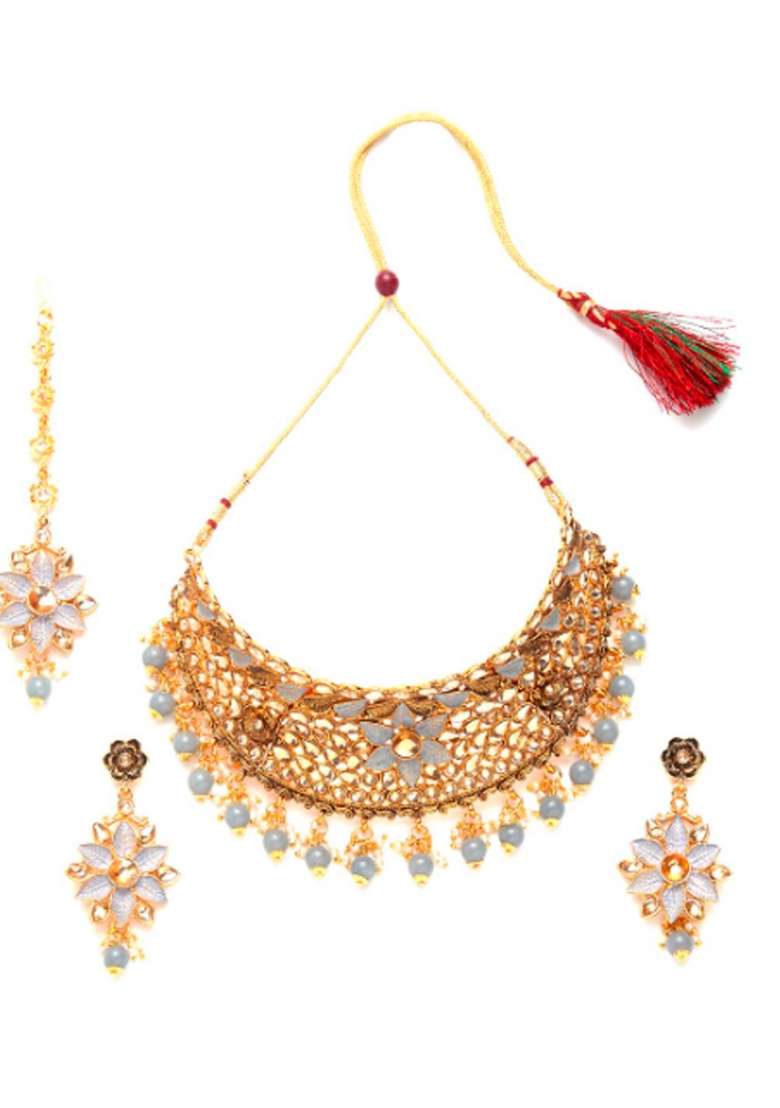 Grey Gold Plated Brass Jewellery Set - Indya