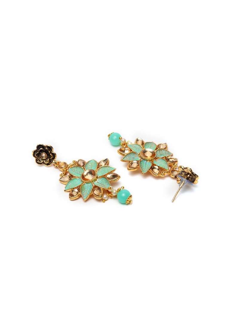 Sea Green Gold Plated Brass Jewellery Set - Indya