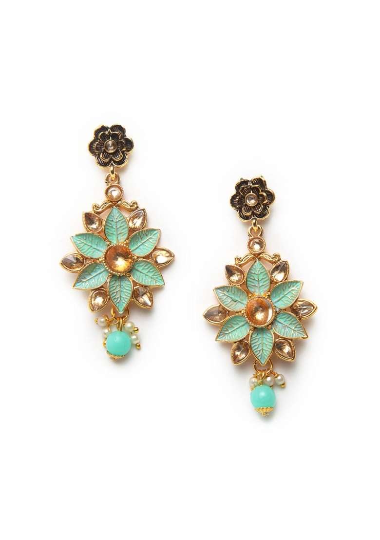 Sea Green Gold Plated Brass Jewellery Set - Indya