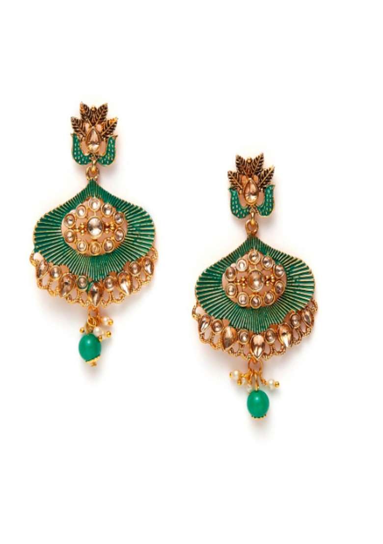 Green Gold Plated Brass Jewellery Set - Indya