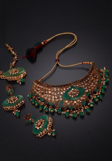 Green Gold Plated Brass Jewellery Set