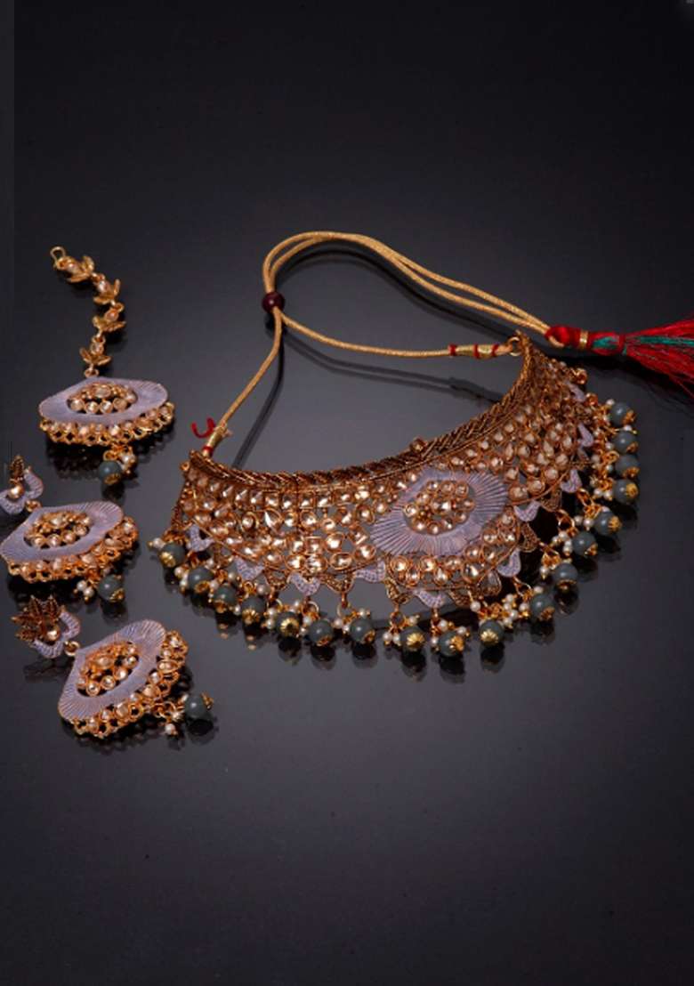Grey Gold Plated Brass Jewellery Set - Indya