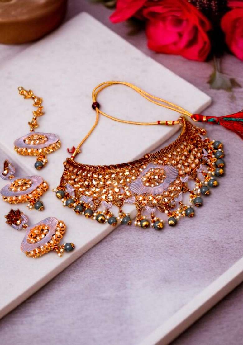 Grey Gold Plated Brass Jewellery Set - Indya