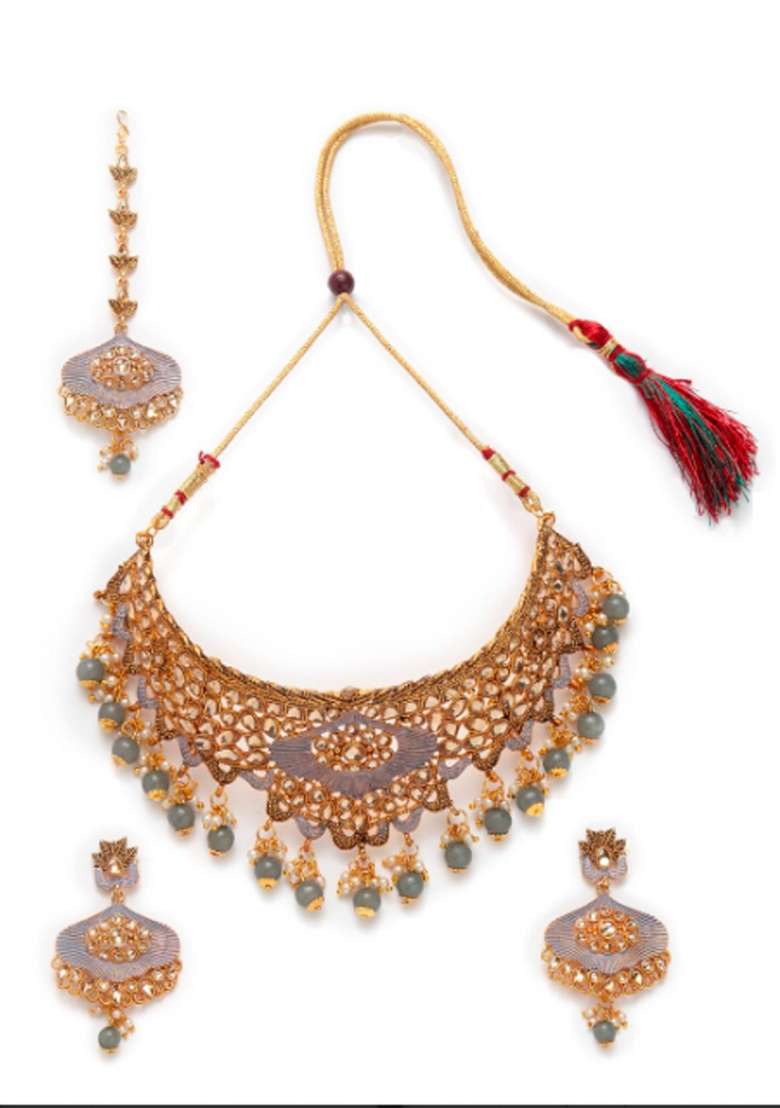 Grey Gold Plated Brass Jewellery Set - Indya