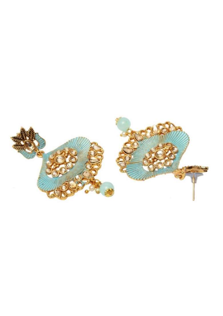 Light Blue Gold Plated Brass Jewellery Set - Indya