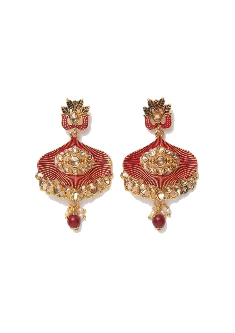 Maroon Gold Plated Brass Jewellery Set - Indya