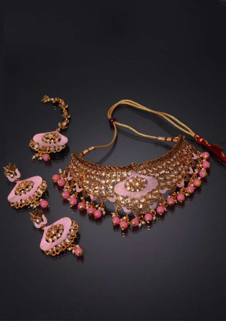 Pink Gold Plated Brass Jewellery Set - Indya