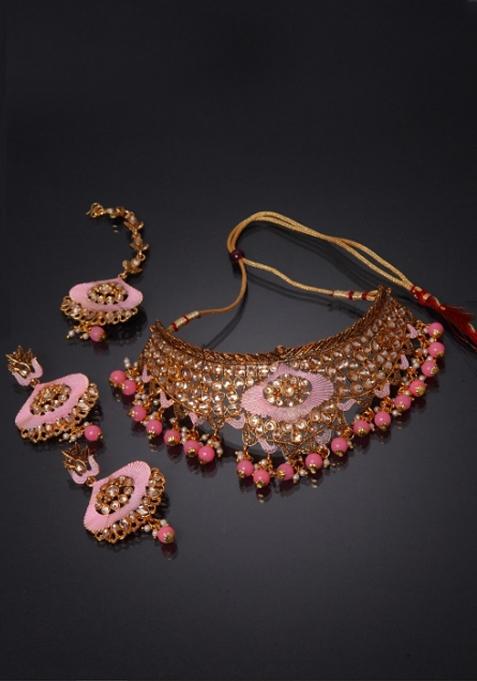 Pink Gold Plated Brass Jewellery Set