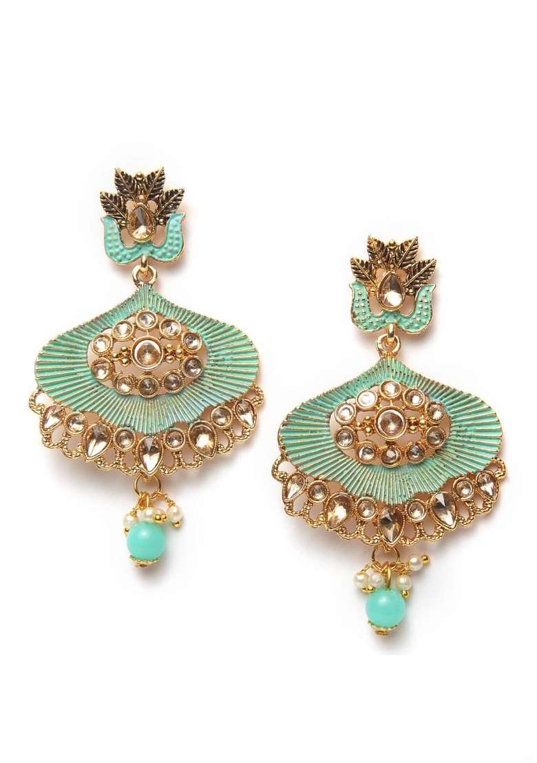 Sea Green Gold Plated Brass Jewellery Set - Indya
