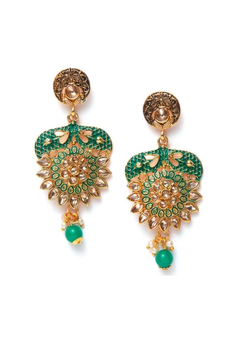 Green Gold Plated Brass Jewellery Set - Indya