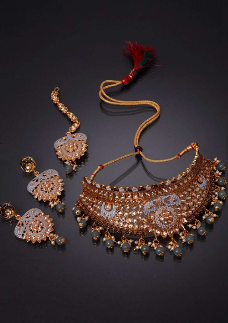 Grey Gold Plated Brass Jewellery Set - Indya