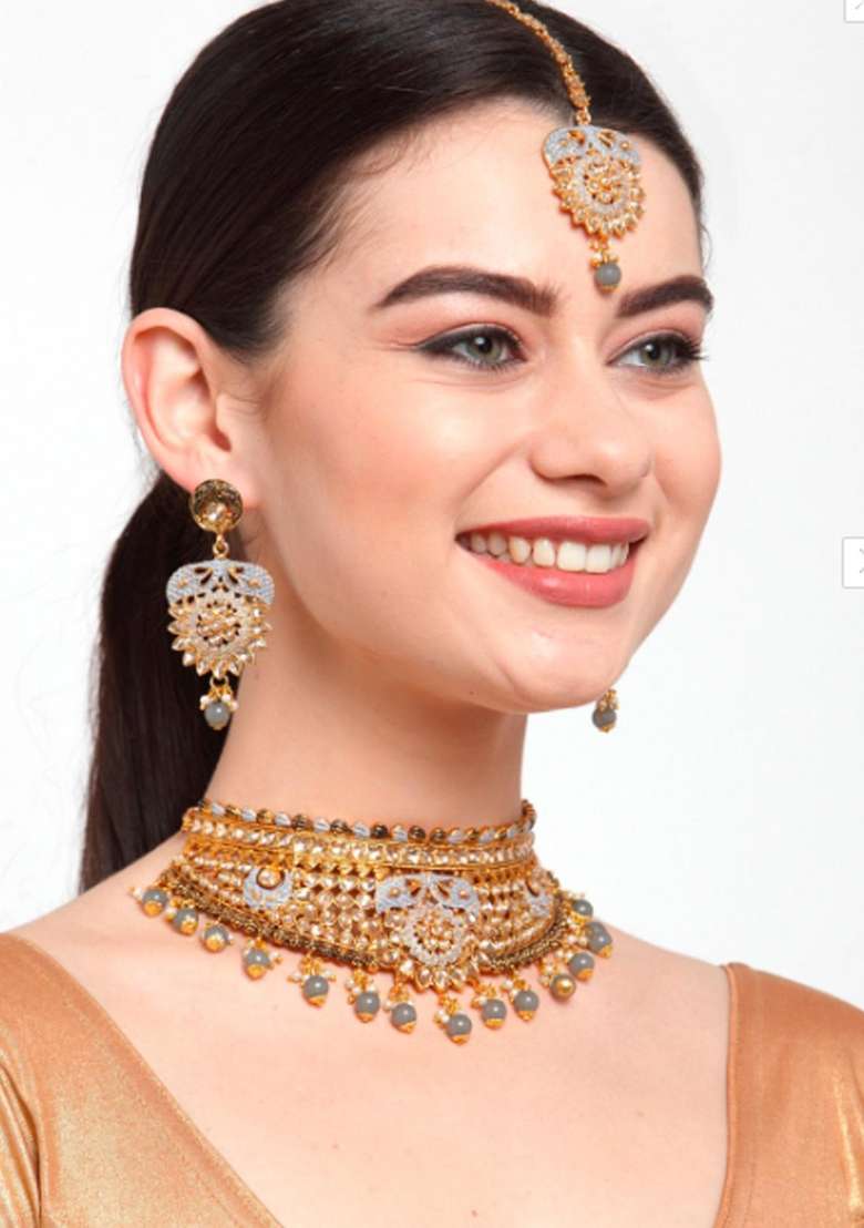 Grey Gold Plated Brass Jewellery Set - Indya