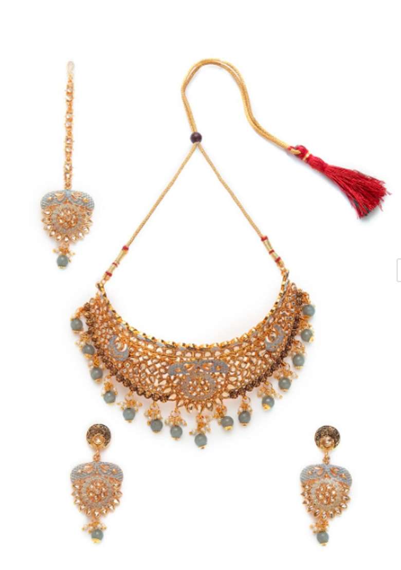 Grey Gold Plated Brass Jewellery Set - Indya