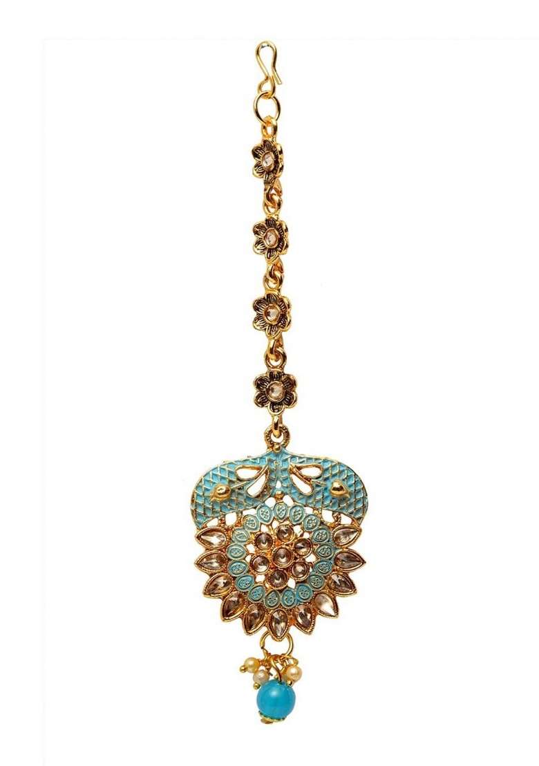 Light Blue Gold Plated Brass Jewellery Set - Indya
