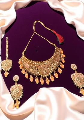 Orange Gold Plated Brass Jewellery Set - Indya