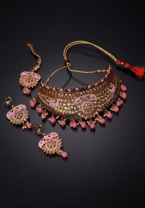 Pink Gold Plated Brass Jewellery Set