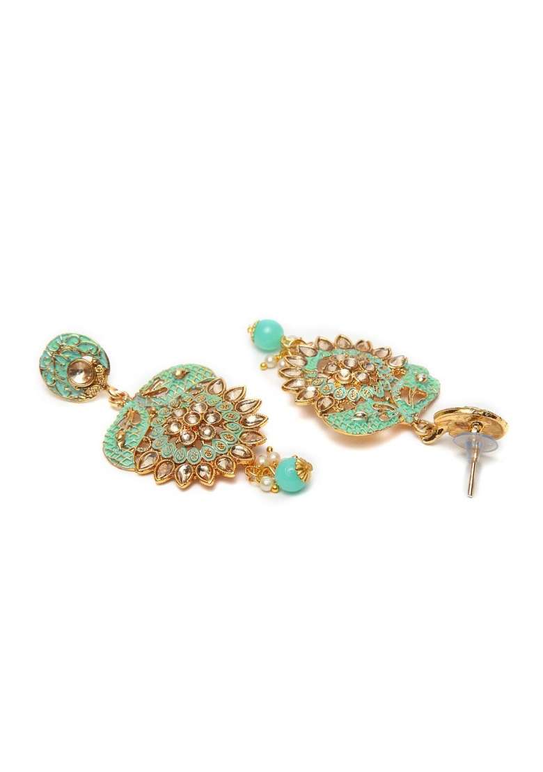 Sea Green Gold Plated Brass Jewellery Set - Indya