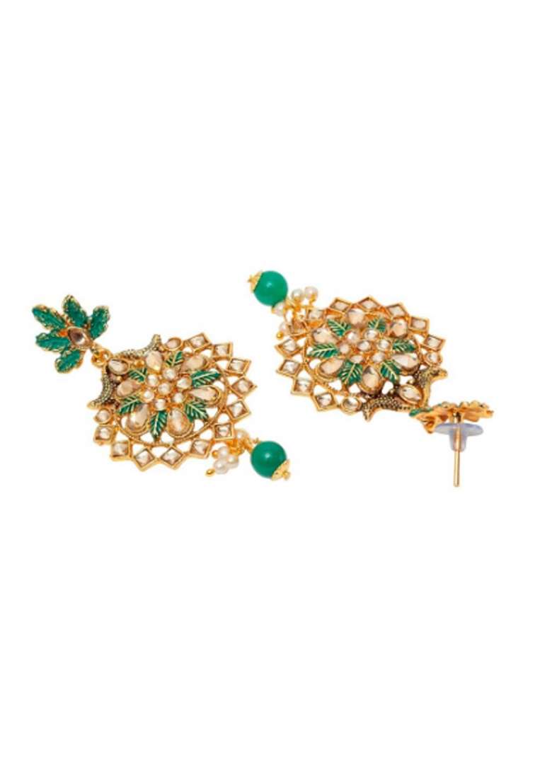 Green Gold Plated Brass Jewellery Set - Indya